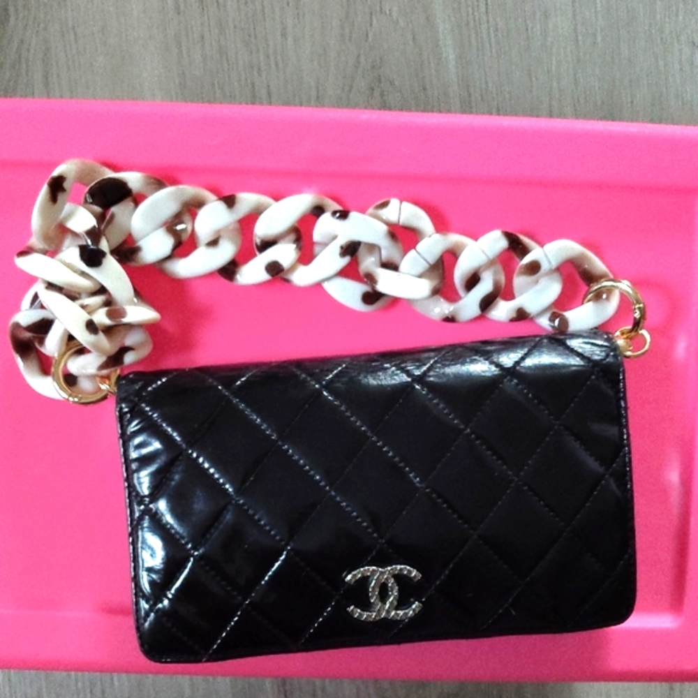 CHANEL Black Quilted Clutch Wallet w/Embossed Elevated Chrome CC Pendant 7Lx4w